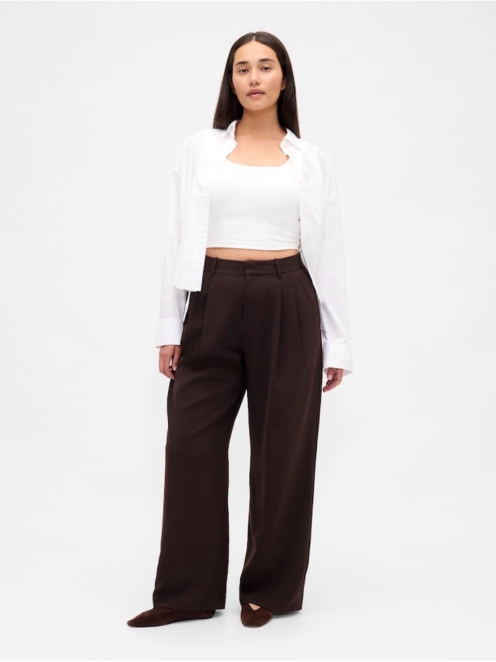 GAP Wide-Leg High-Rise Trousers in Dark Brown
